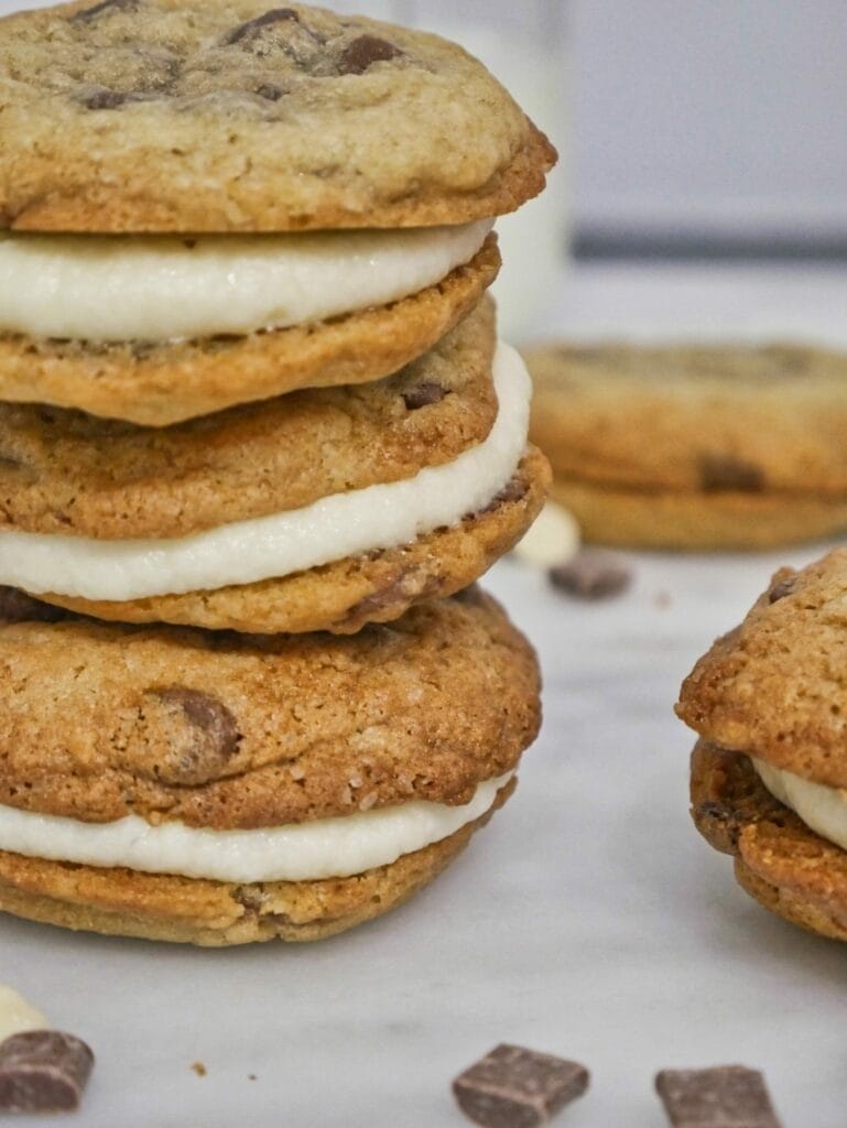 chocolate chip cookie sandwich recipe with vanilla frosting