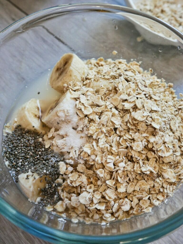 oatmeal bananas and chia seeds in a bowl