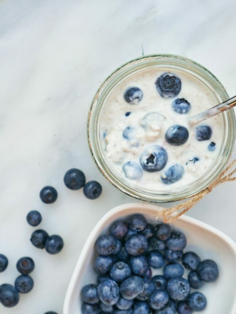 blueberry overnight oats in a mason jar