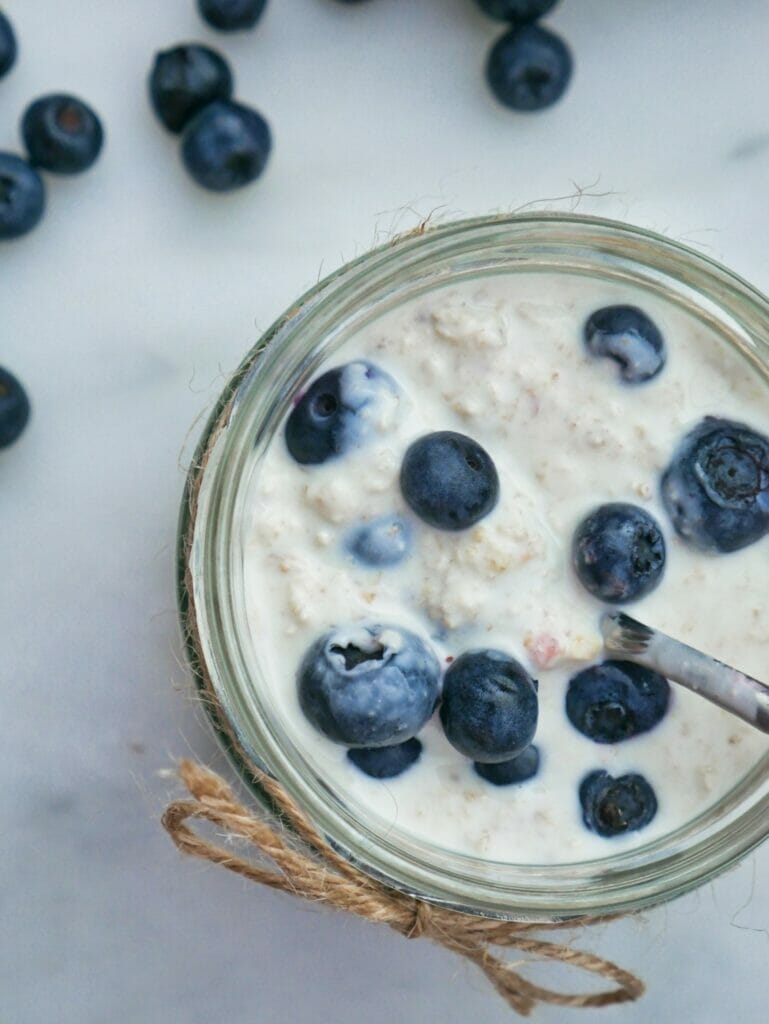 blueberry overnight oats with spoon