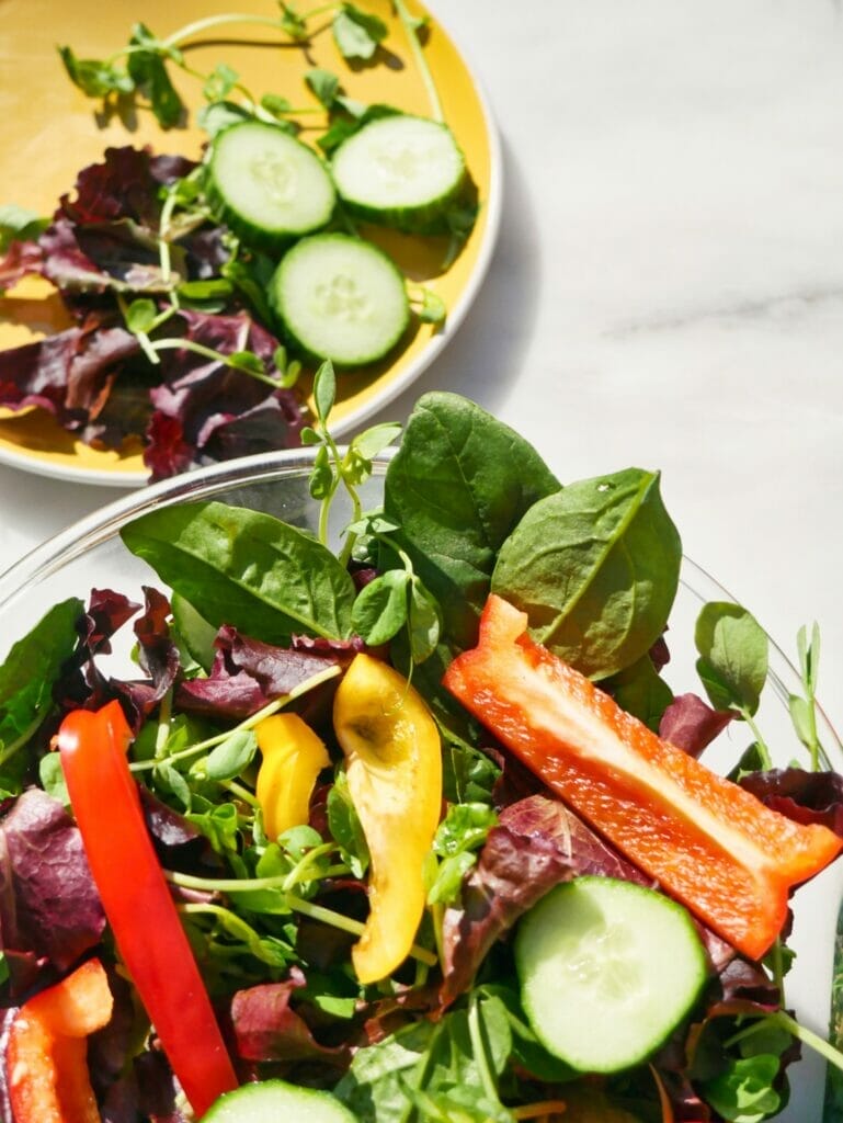 bowl of cucumber and bell pepper salad