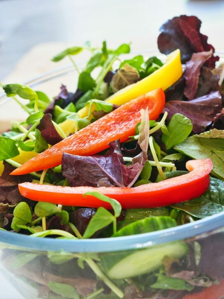 bowl of cucumber and bell pepper salad