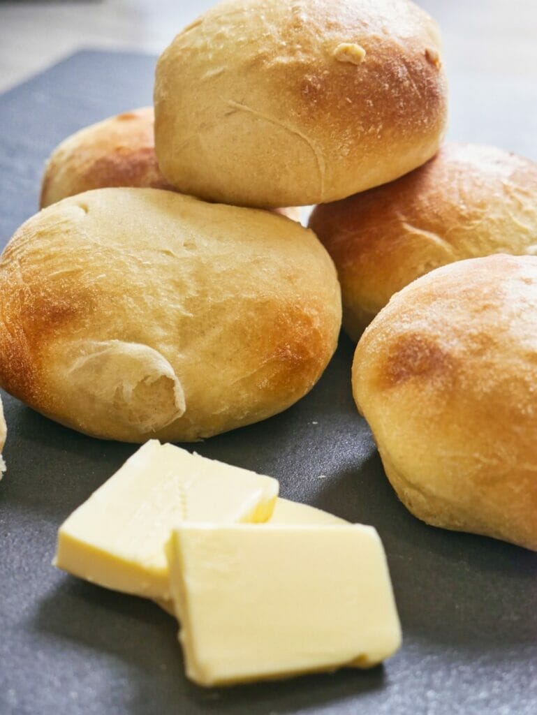 brioche buns with slabs of butter