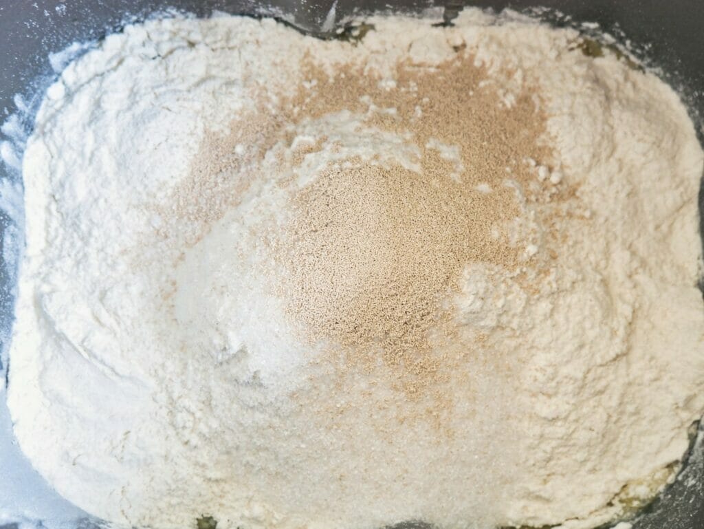 sugar and yeast in breadmaker mixture