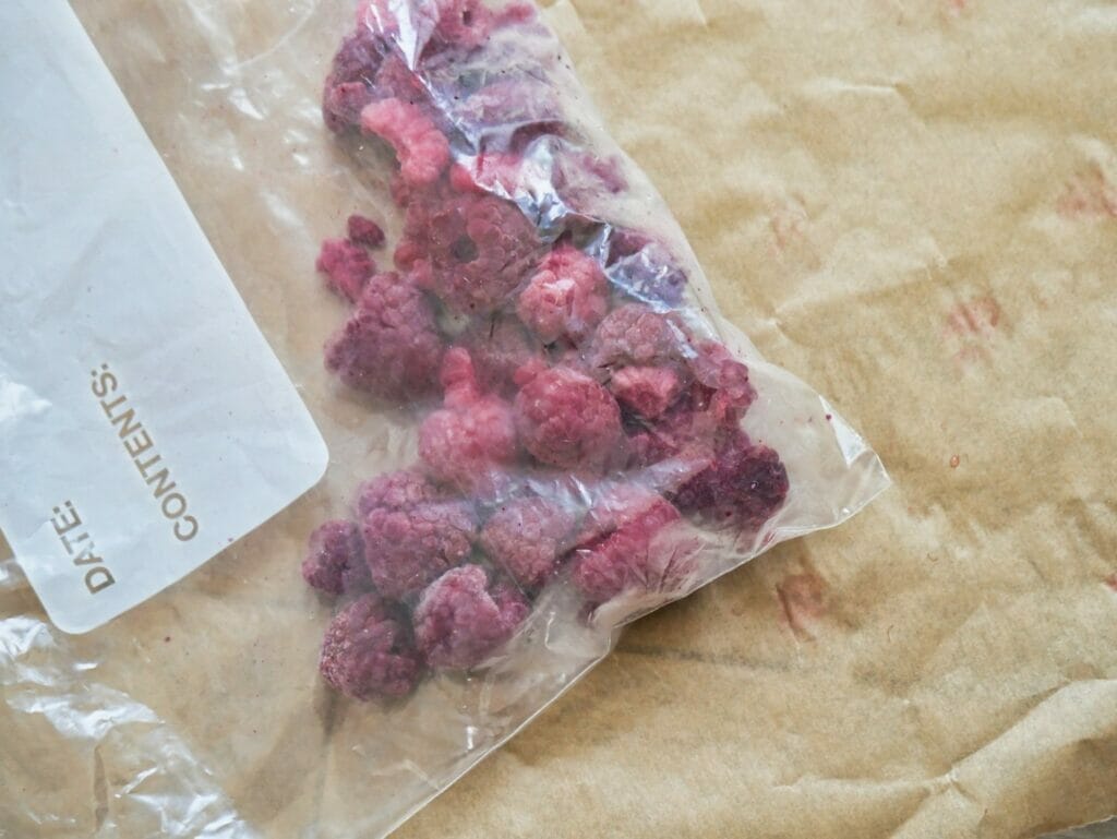 frozen raspberries in ziploc bag