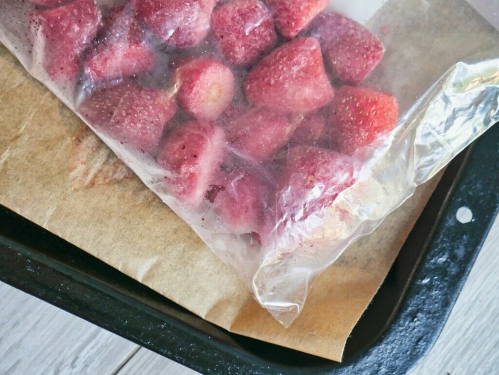 frozen strawberries in ziploc bag