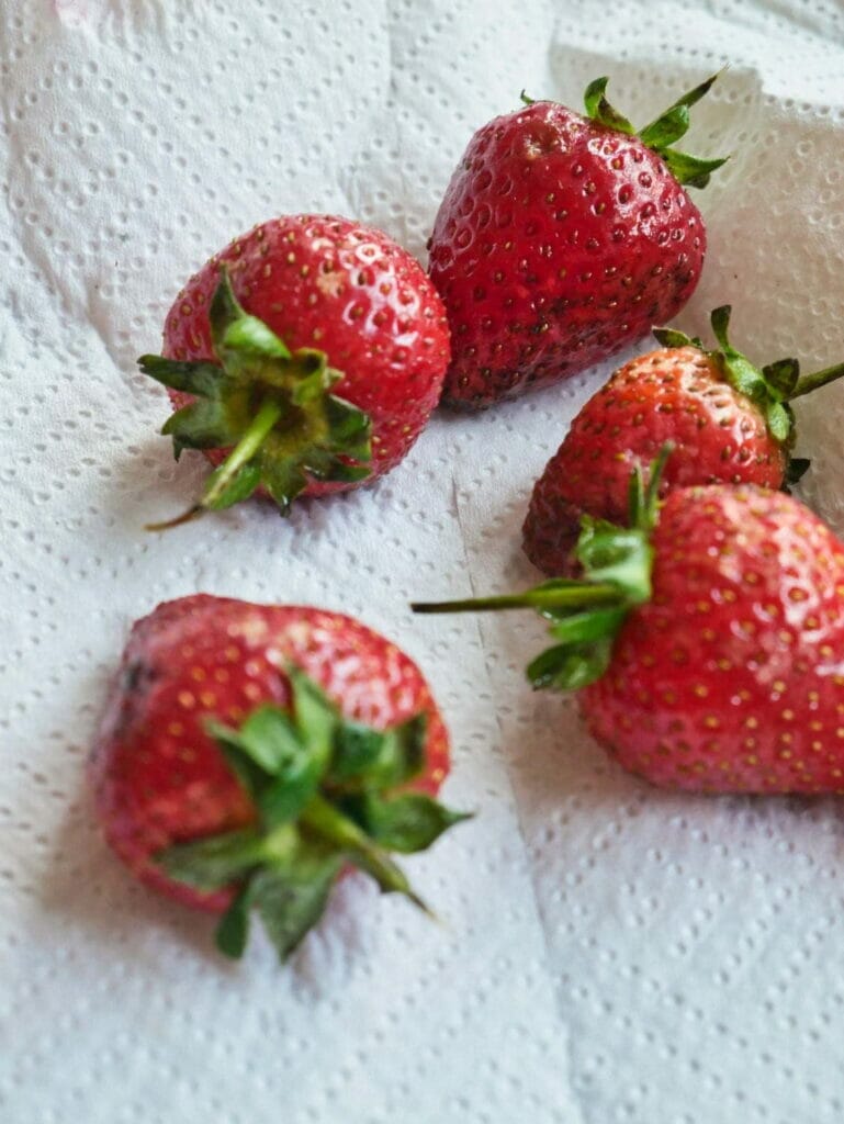 strawberries on paper towels