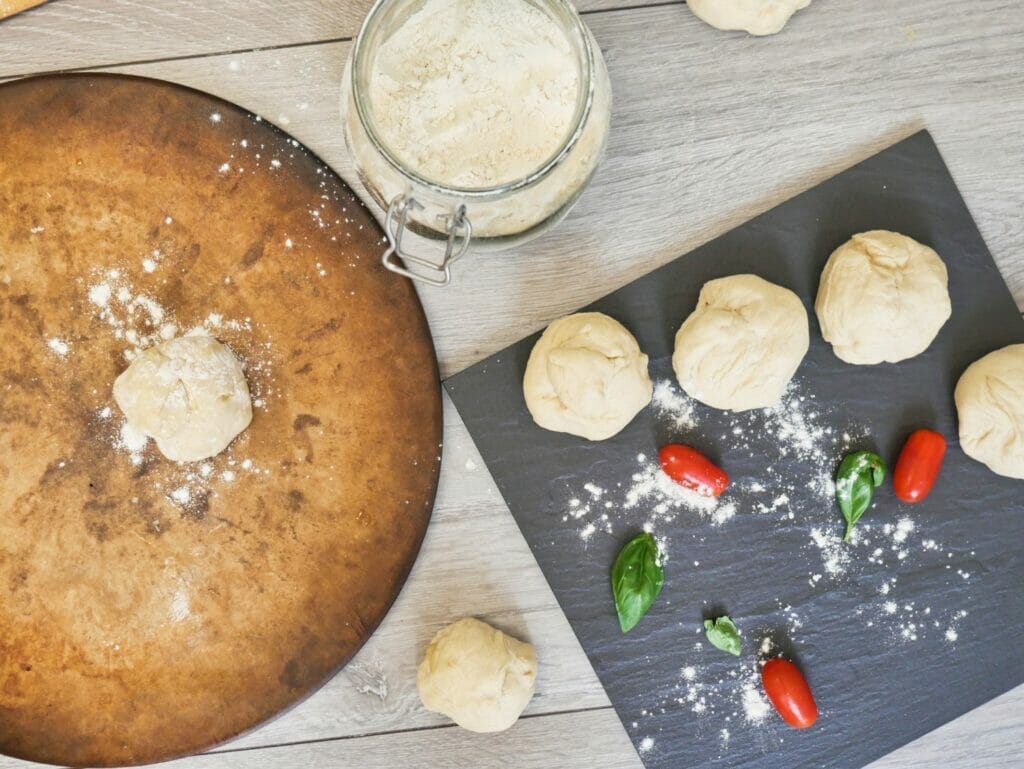 pizza dough on pizza stone