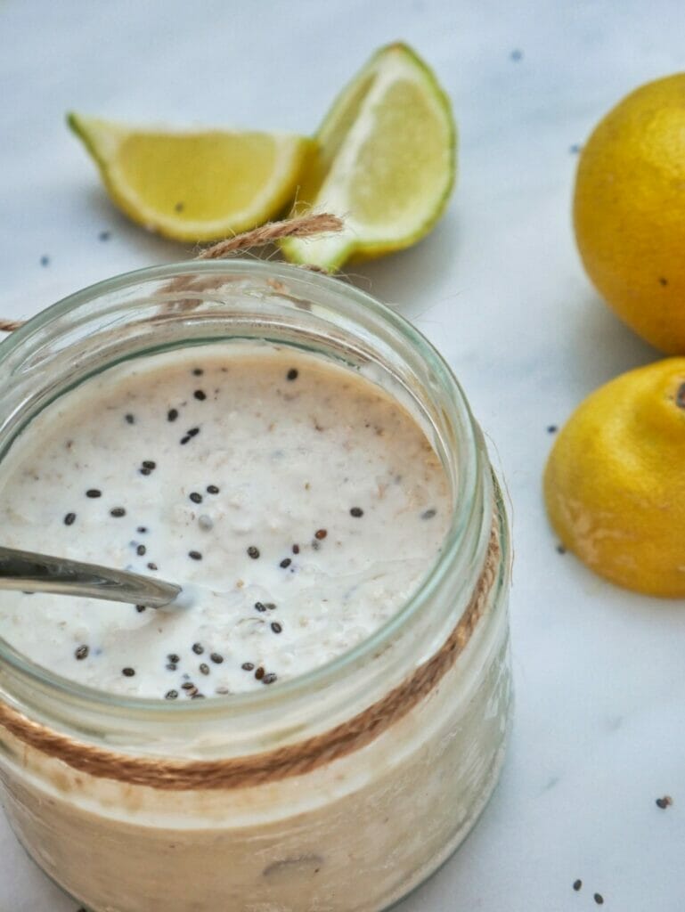 lemon overnight oats with lemon slices