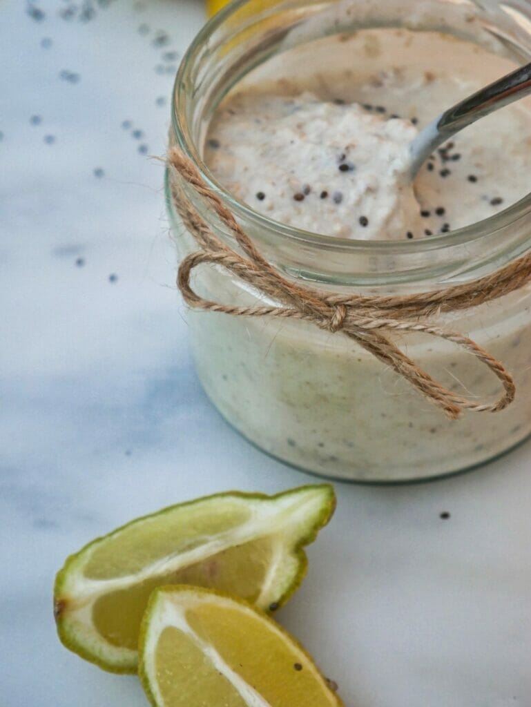 lemon overnight oats with spoon