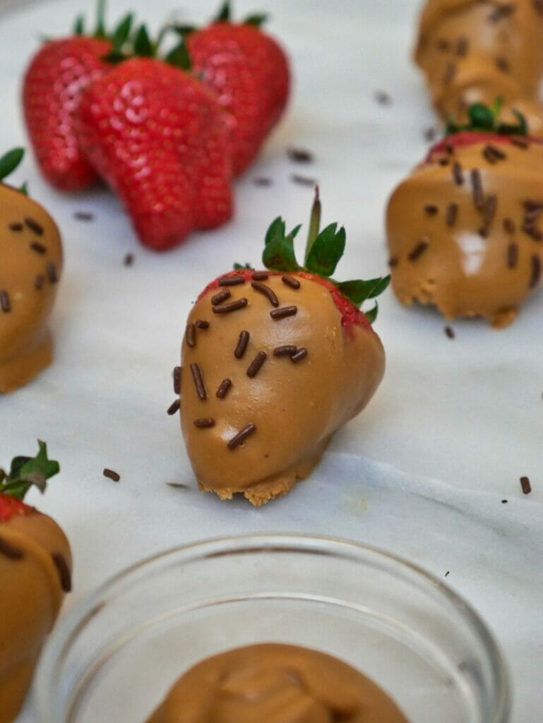 strawberry with peanut butter and chocolate sprinkles