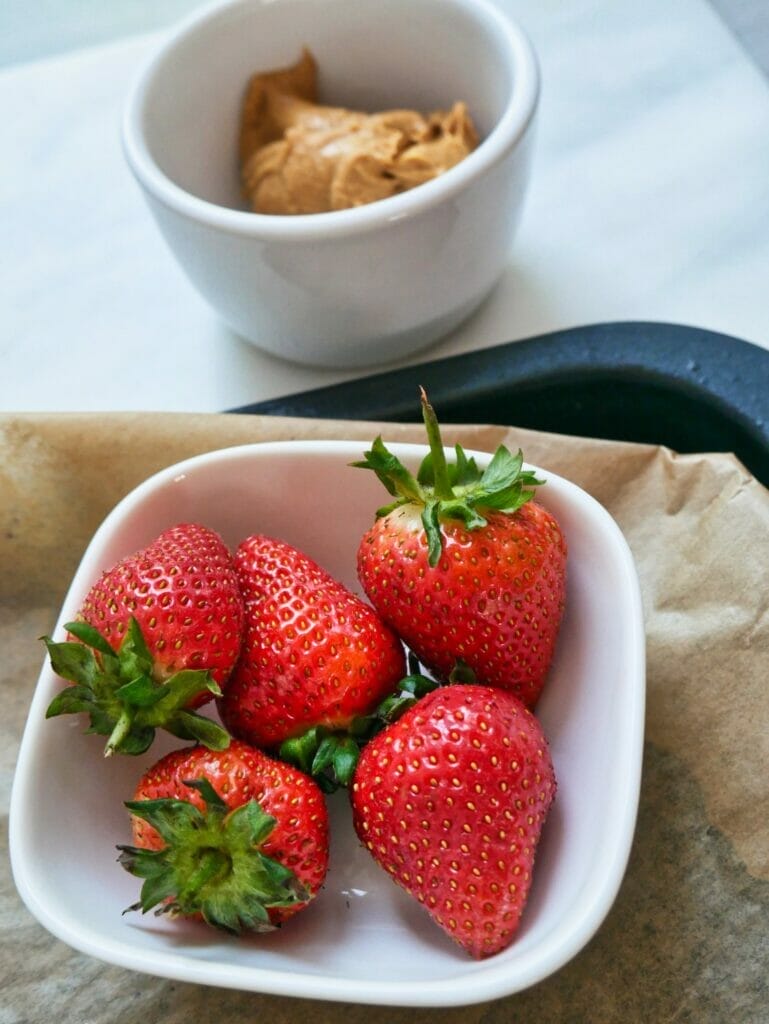 fresh strawberries and peanut butter