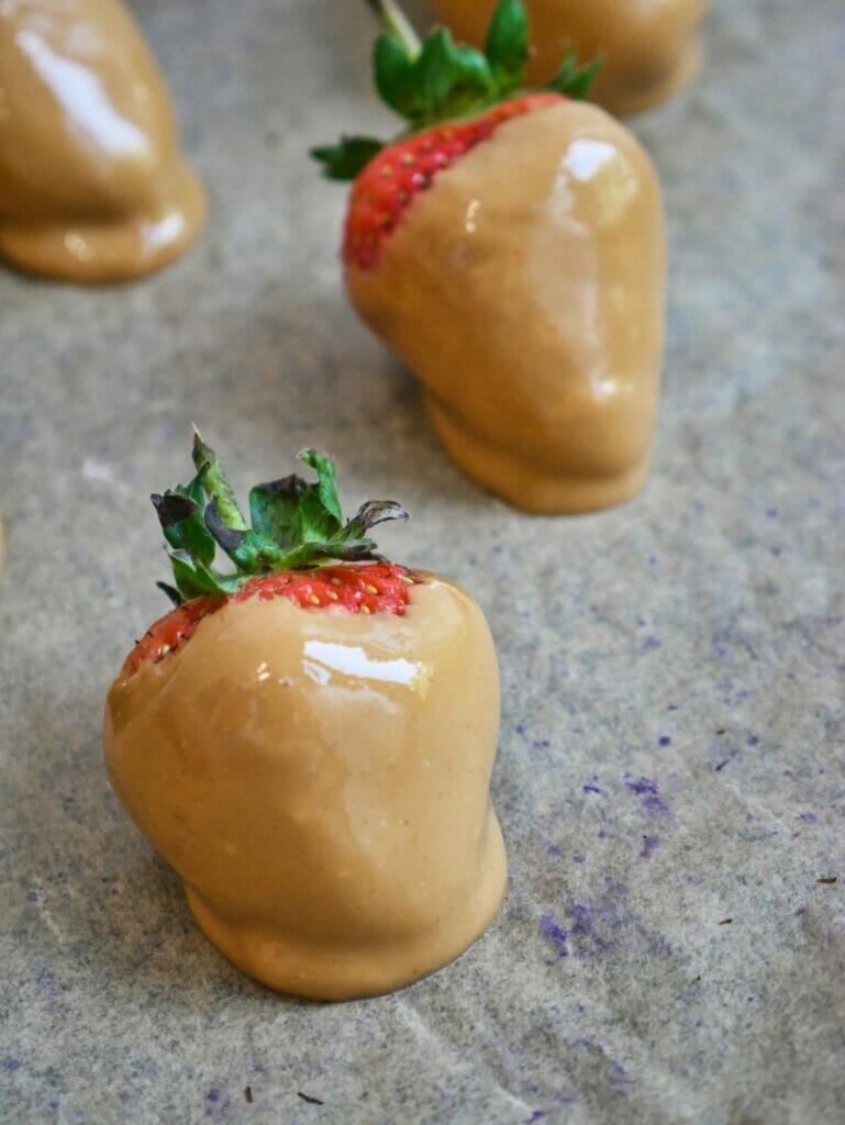strawberries dipped in peanut butter