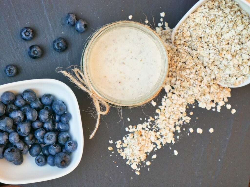 blueberries and plain overnight oats