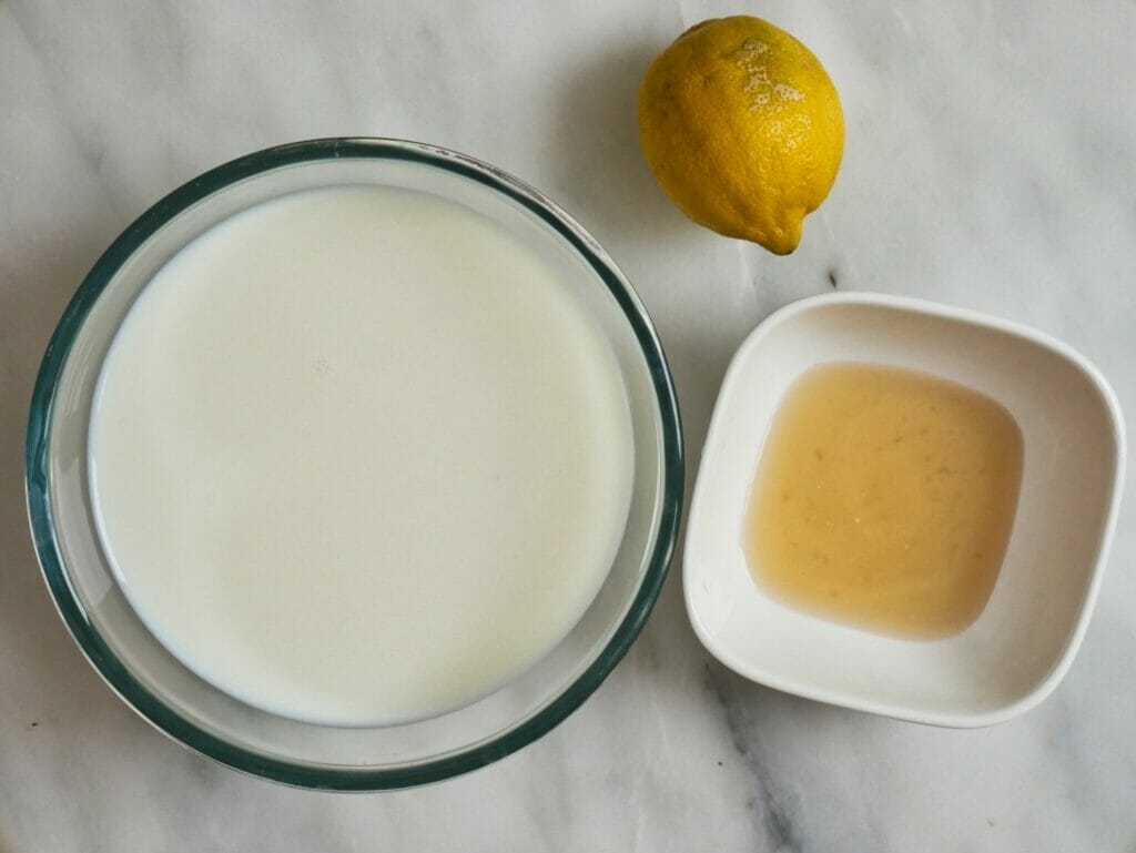 lemon juice and milk in bowl
