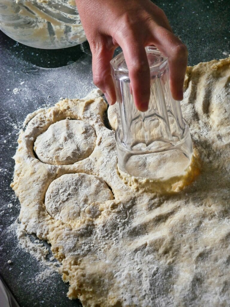cutting out joanna gaines biscuit dough