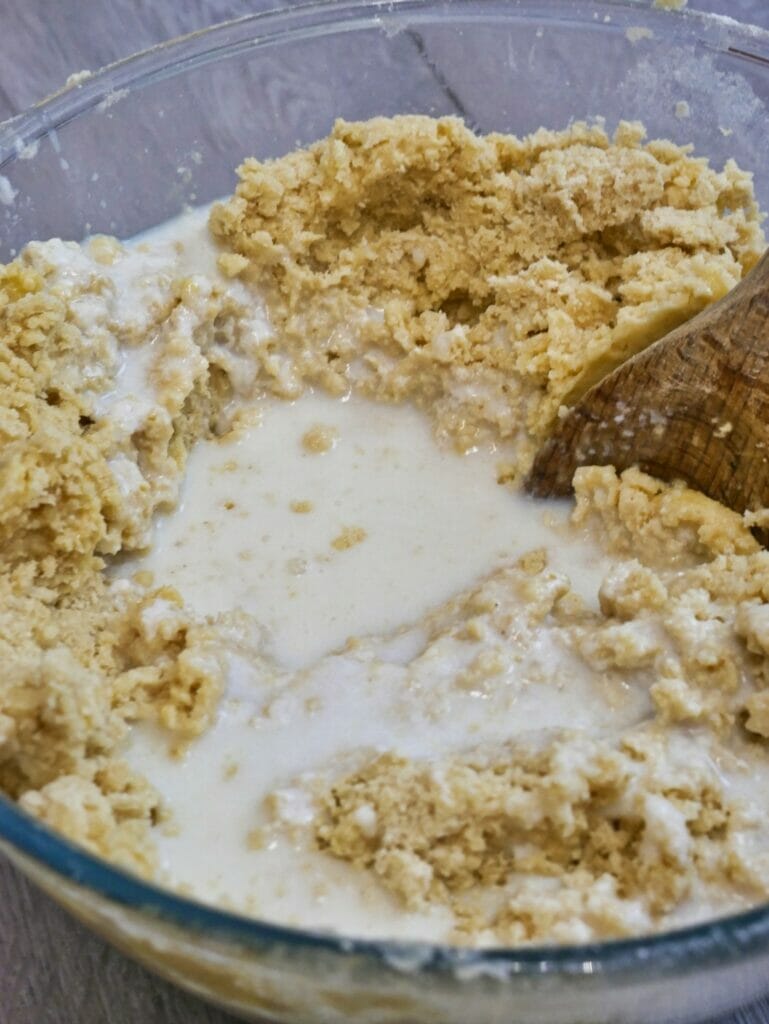 milk and biscuit dough in bowl