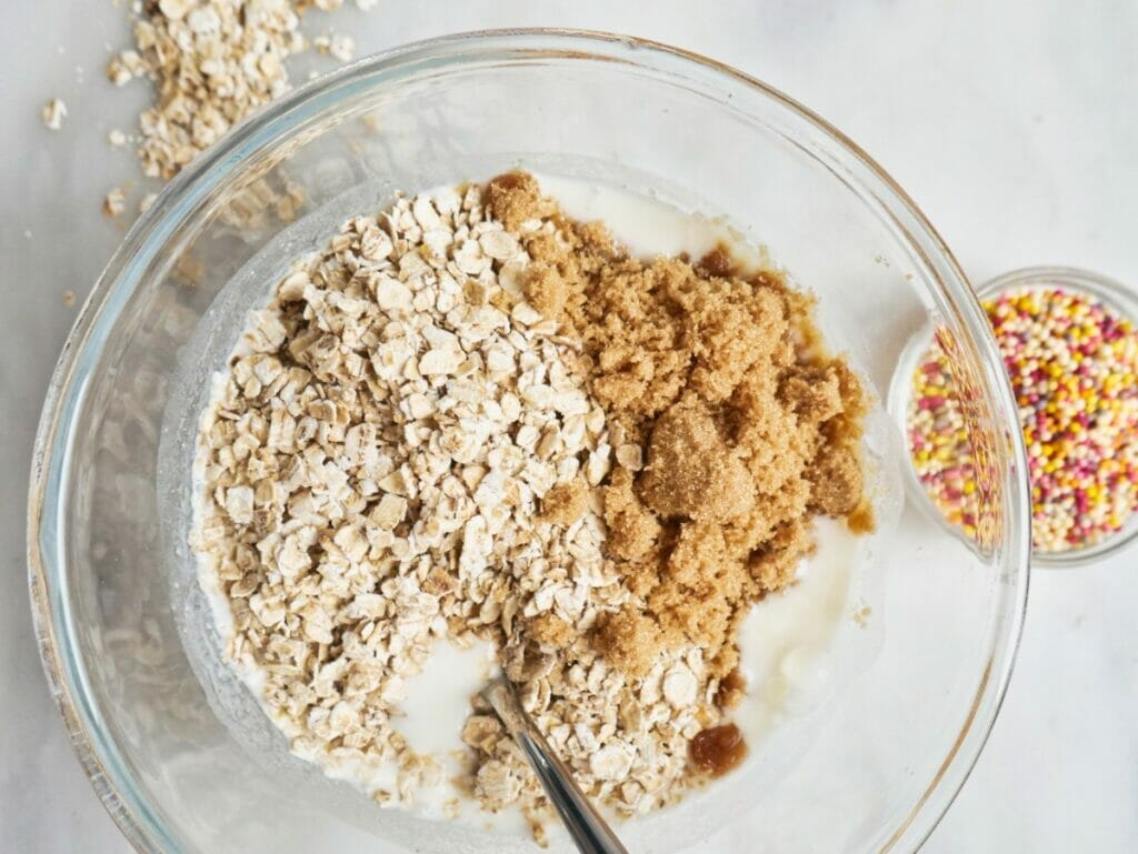 oats brown sugar and yogurt in a bowl