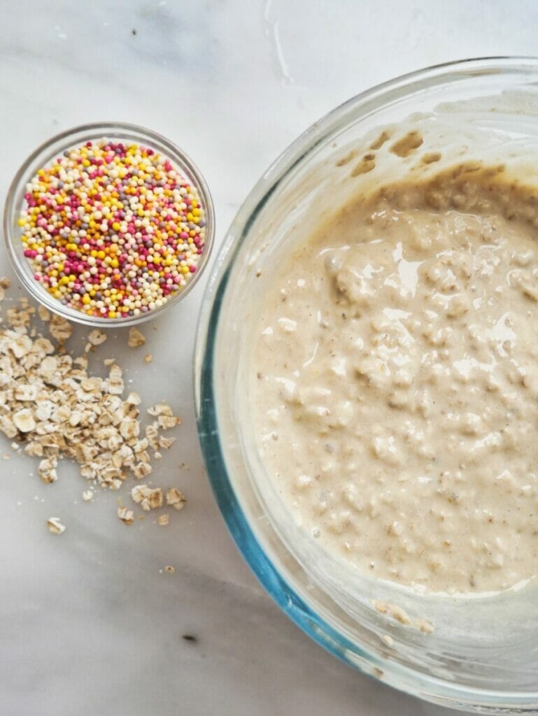 yogurt and oatmeal in a bowl