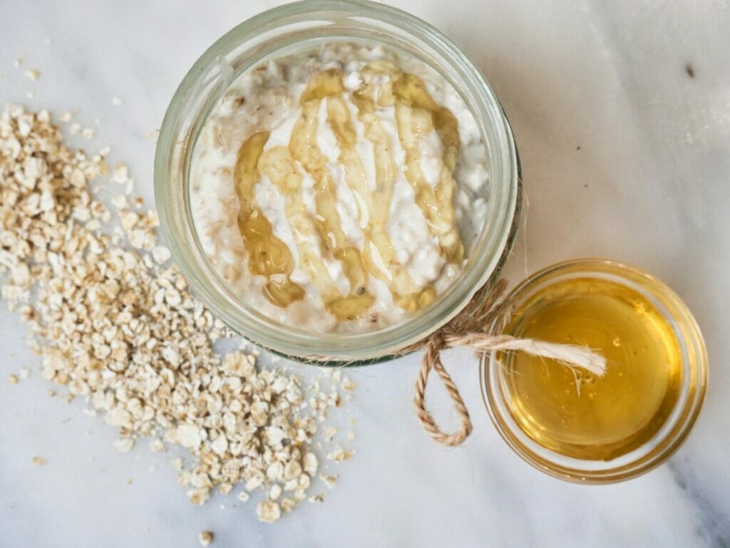 honey overnight oats in a mason jar