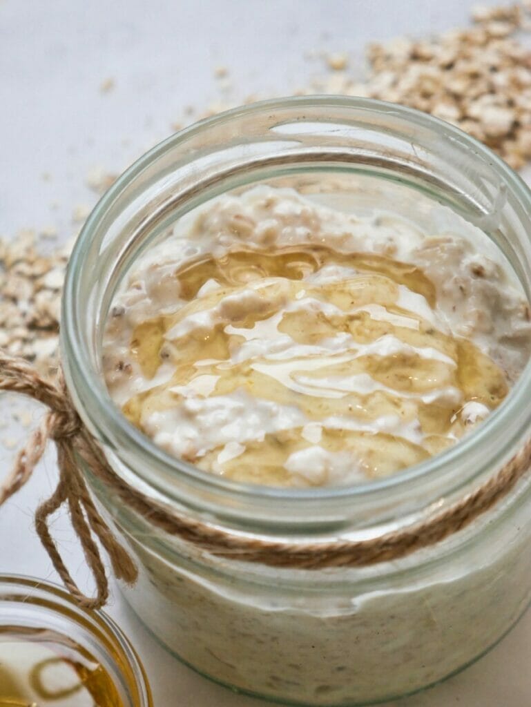 honey overnight oats in a mason jar