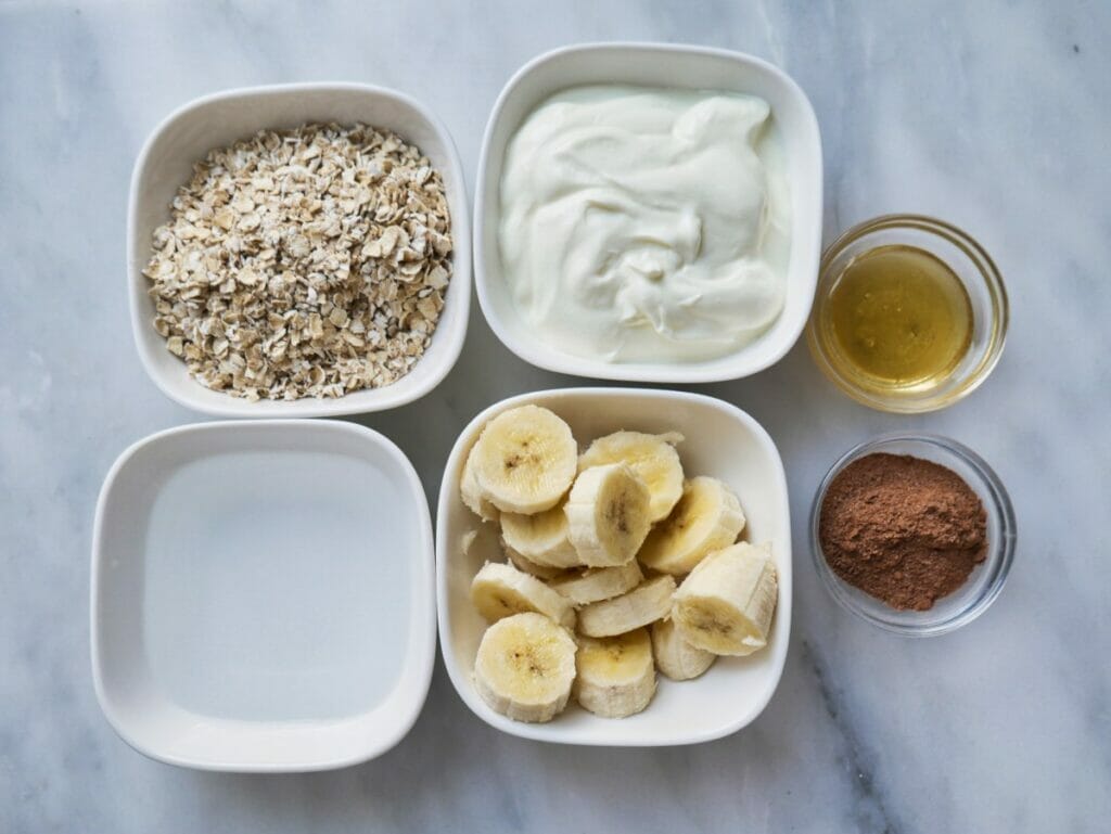 cocoa and banana overnight oats ingredients