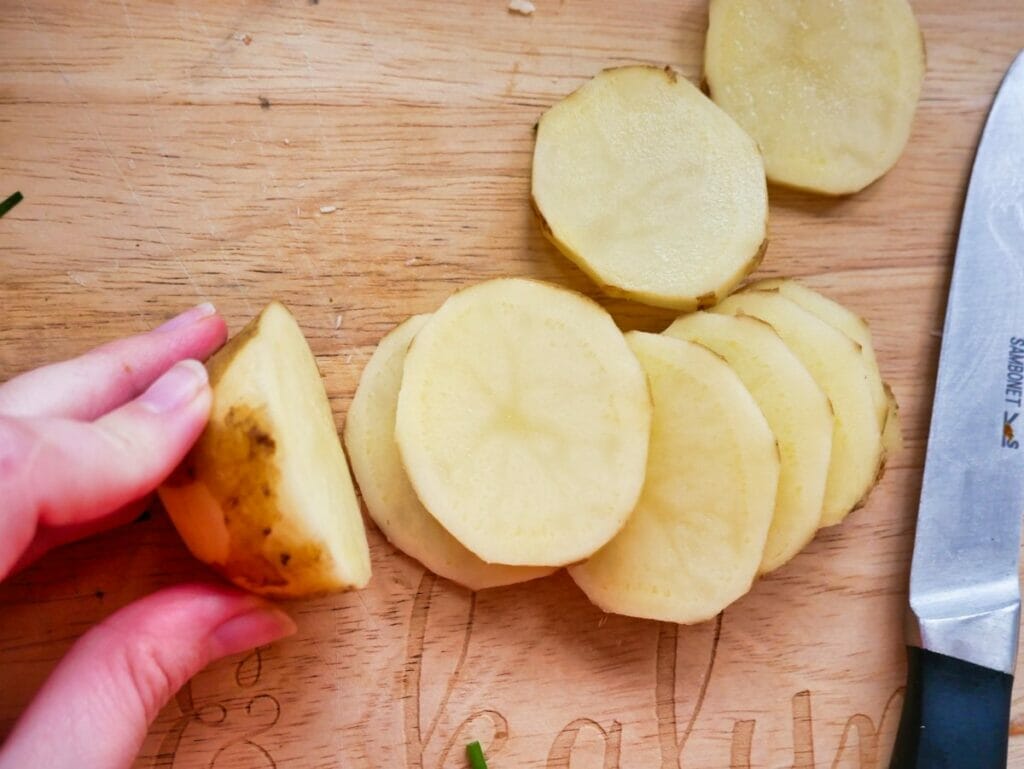 cutting a potato