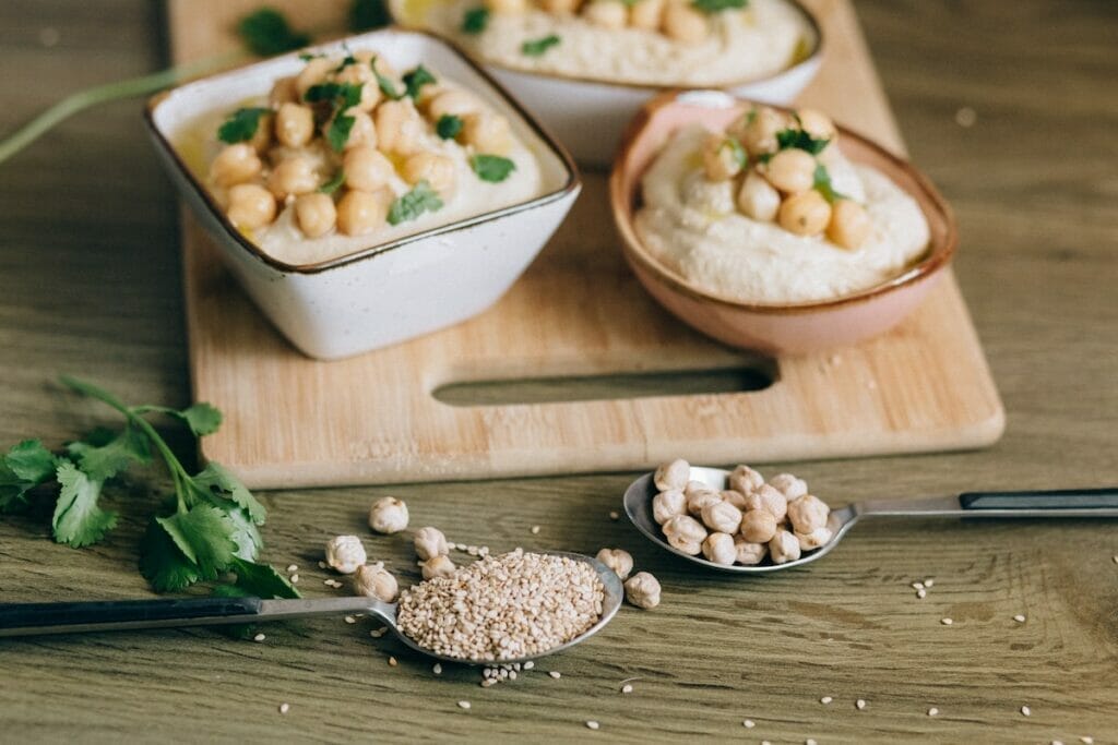 Chickpeas on a cutting board 