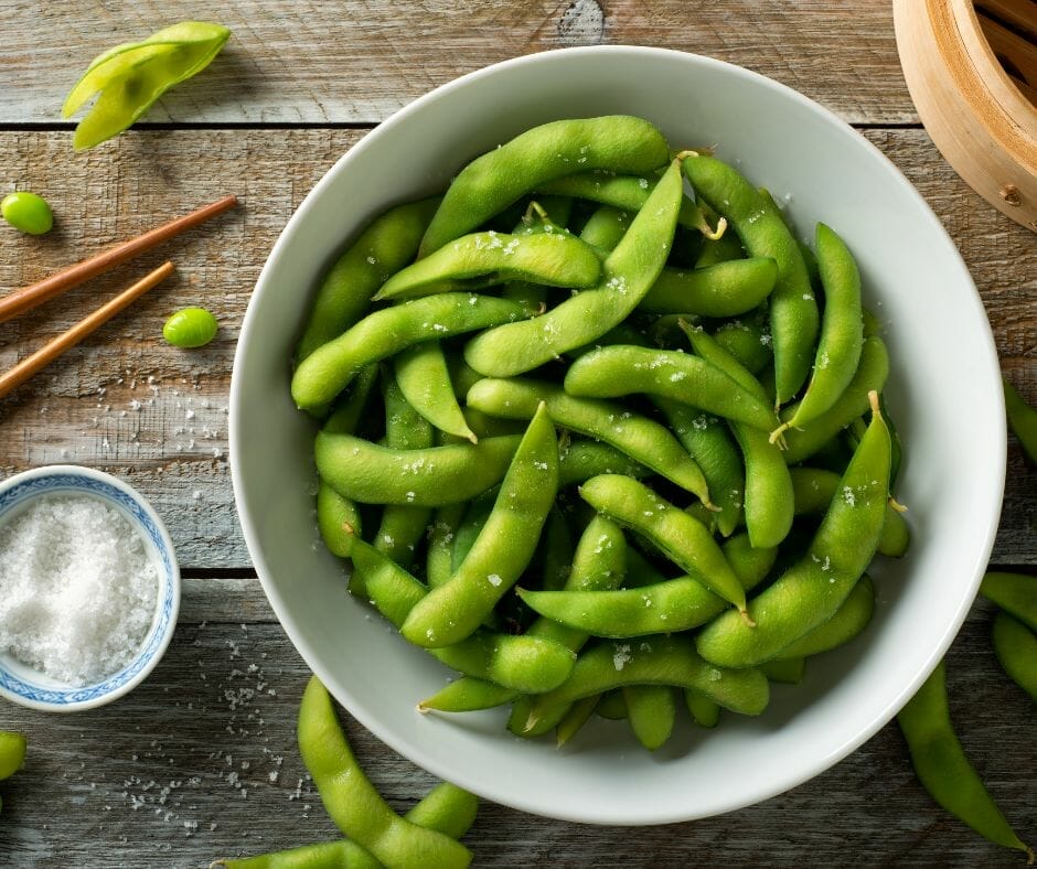 Edamame with salt on top