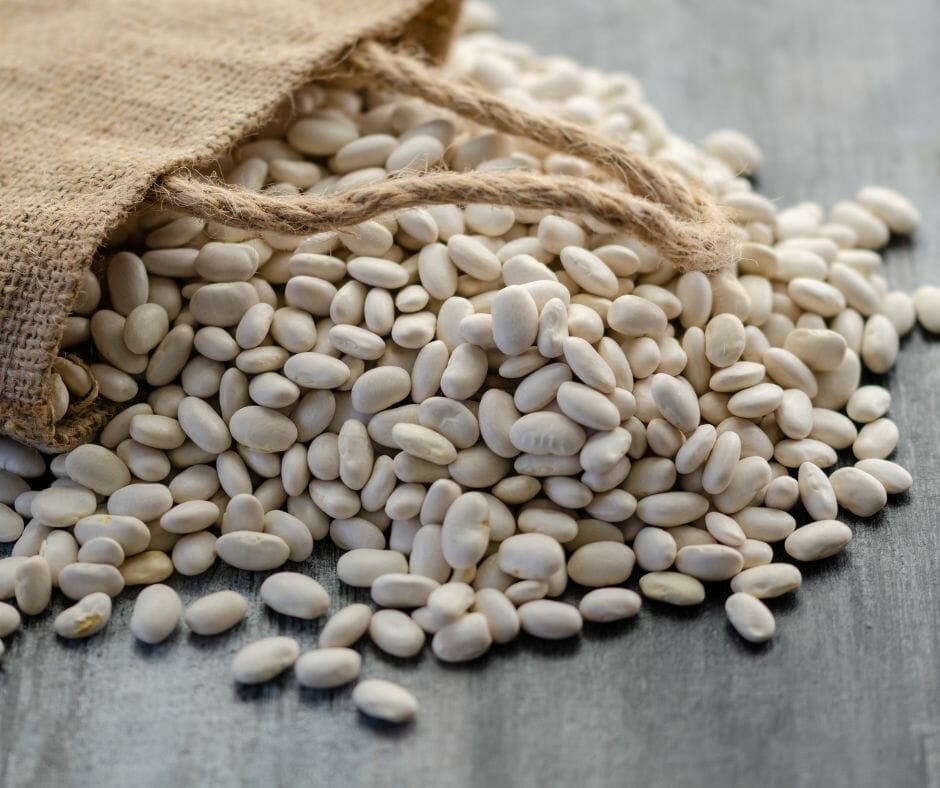 Haricot beans in a burlap bag 