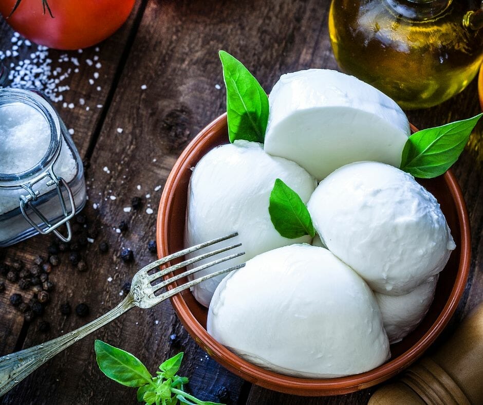 Close up of Mozzarella cheese in a bowl 