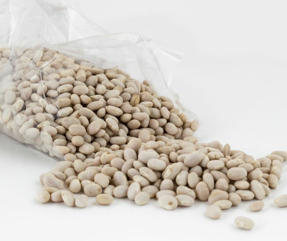 Navy beans in a plastic bag 