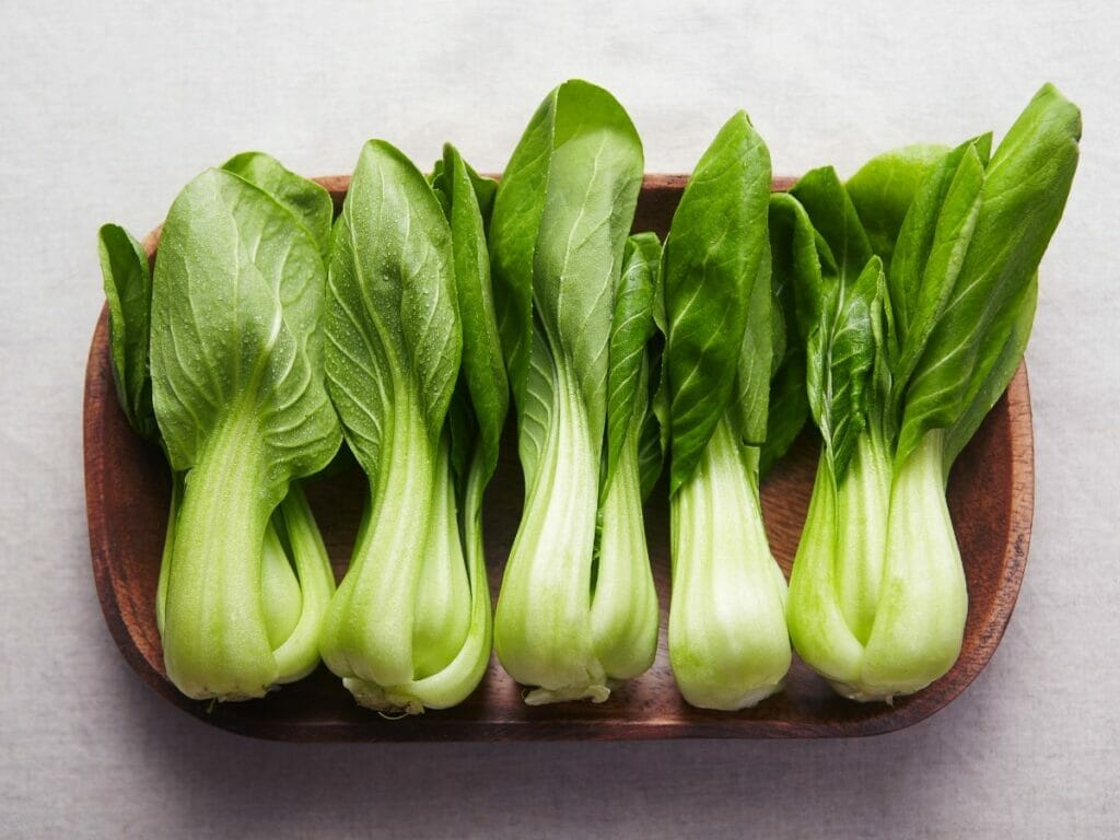 Bok choy in a wooden bowl 