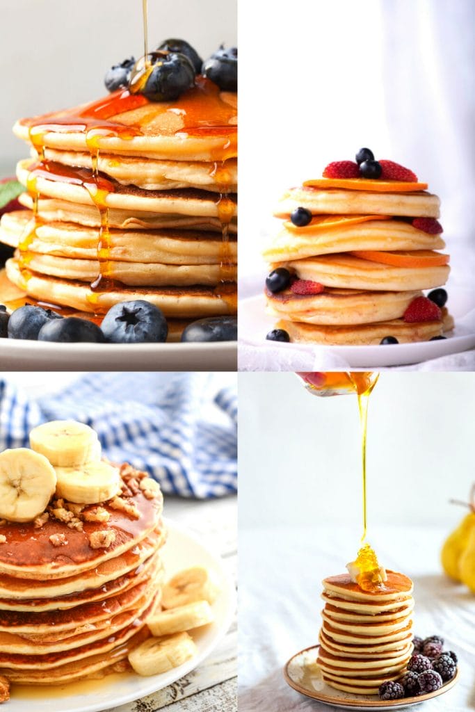 Stacks of pancakes and berries