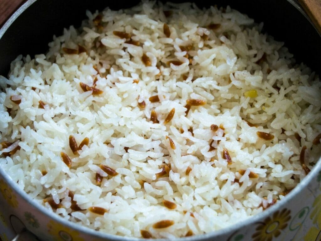 Sticky rice resting in a pot 