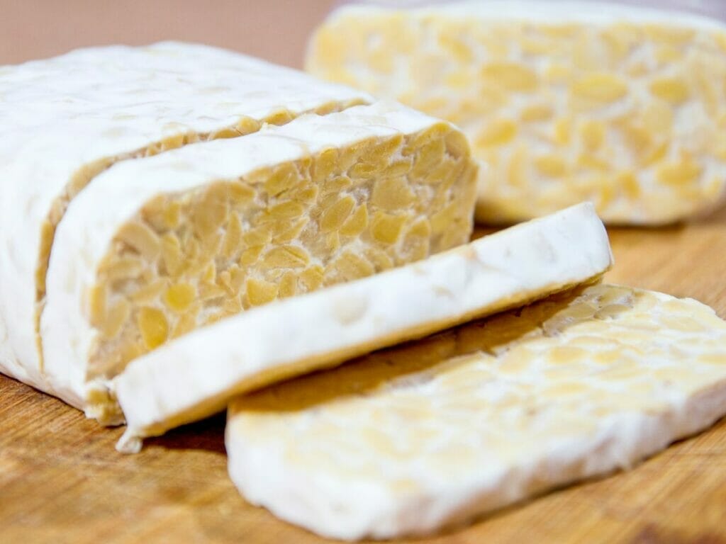 Tempeh on a cutting board 