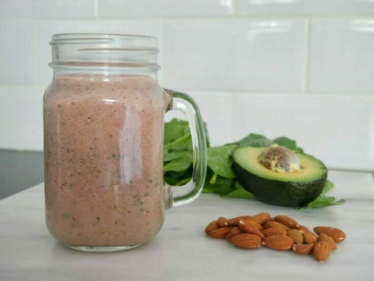 Avocado spinach smoothie with raspberries and protein (Keto Friendly!)